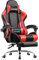 GTPLAYER Gaming Stuhl Bürostuhl Massage Gaming Sessel Ergonomischer Gamer Stuhl mit Fußstütze, Kopfstütze Massage-Lendenkissen, Gepolstert Gaming Chair, Drehsessel, rot
