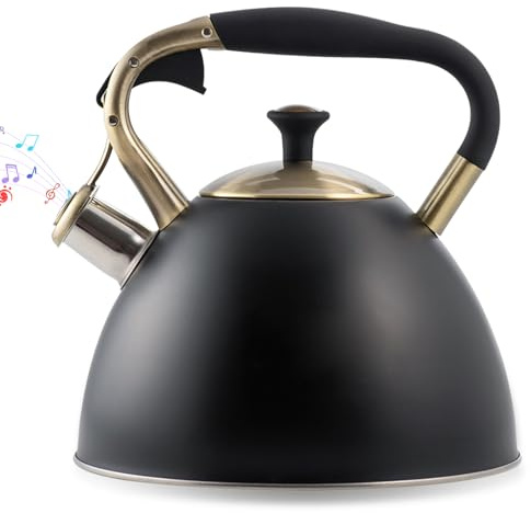 Bollitore a induzione, 3 l, in acciaio inox, bollitore con fischio automatico, bollitore per tè, caffè, caldaia a fischio, per fornelli elettrici e a gas, nero