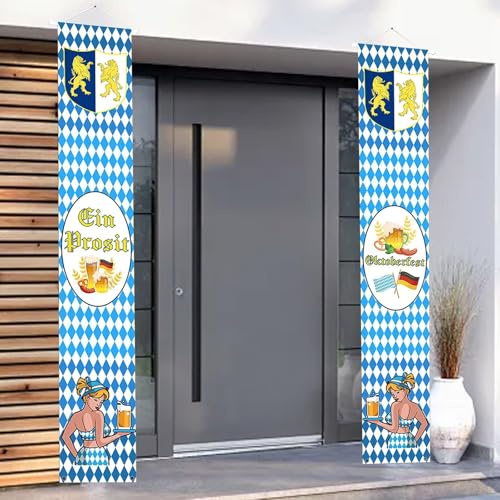 AYNKH 2er Set Oktoberfest Banner 180 x 30 cm Bavarian Bierfest Deko Banner Willkommen Banner für Party, Indoor & Outdoor, Bayrische Fahnen