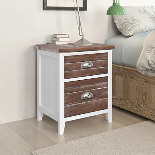 Tonture Nachttische 2er Set, Braun-Weiß Holz Beistelltische mit 2 Schubladen, Elegante Nachtschränke für Schlafzimmer, Wohnzimmer und Flur, vielseitige Aufbewahrungslösung