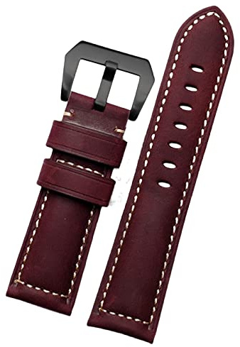 XIRIXX 20mm 22 mm 24 mm 26 mm echter Leder Retro Man Uhrenband für Panerai PAM111 441 Kaufmanns -Wachband -Handgelenksgurt(Wine red black,22mm)
