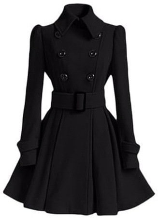 ZRYAZQ Wintermantel Damen Elegant A Linie Mantel Damen Winter Warm Lang Wollmantel mit Gürtel Trenchcoat Lange Winterjacke Revers Zweireihig Übergangsmantel mit Taschen Damenmantel Winter Mäntel