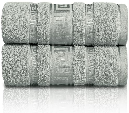 GC GAVENO CAVAILIA Extra Large Jumbo Bath Sheets Greek Towels for Bathroom - 2 Piece Super Absorbent Quick Dry Towel, 100% Egyptian Cotton Soft Fluffy Luxury Bath Towel Spa & Hotel (90x180cm),Silver