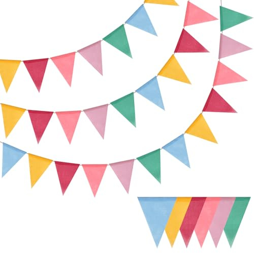Wimpelkette Outdoor,Kaluofan 3 Stück Wimpelkette Geburtstag Pastell,Girlande Outdoor Bunt,Wimpelgirlande für Geburtstagsdeko Babyparty Kinderzimmer Deko, Babyparty Gartenparty, Babybett, Wanddeko