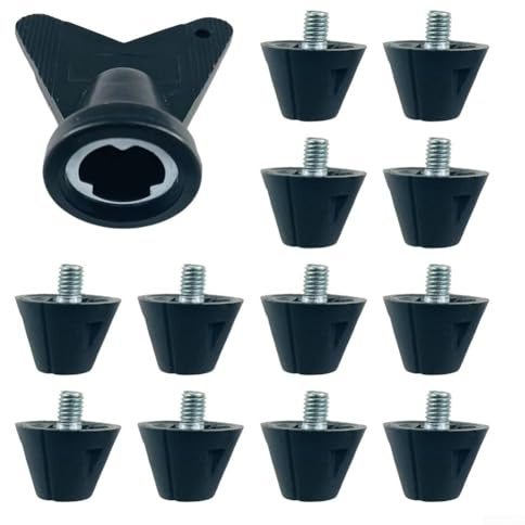 12 tacos para botas de fútbol de 5 mm de rosca de metal y plástico, puntas antideslizantes con llave, compatibles con botas de fútbol estándar, tacos de rugby y zapatos de senderismo, color negro (16