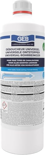 GEB - Déboucheur Universel liquide sans odeur à base de soude. Dissout toutes les graisses, matières organiques ... Convient à tous types de canalisations - 1L (Lot de 6)