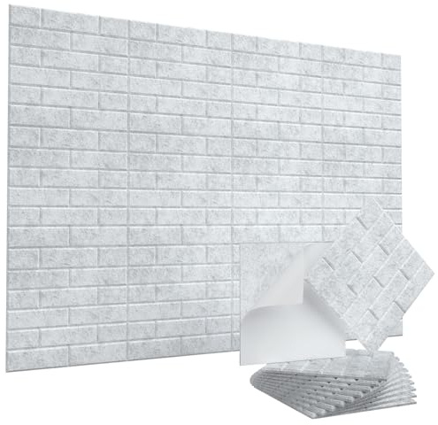 Vieshful Selbstklebende Akustikpaneele 10 Stück 30x30x1cm Ziegeloptik | Schallabsorbierende Wandpaneele, 100% Polyesterfaser, Für Homeoffice Musikzimmer Schlafzimmer Wohnzimmer