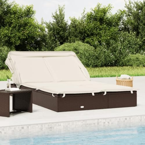 ChicAbode 2-Personen-Sonnenliege mit Dach Braun 213x118x97 Poly Rattan Gartenliege Gartenmöbel Liegestuhl Relaxliege A788