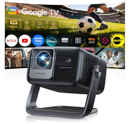 Proiettore 4K【Google TV, 1200 ANSI, 360° Rotazione, 30W HiFi】Videoproiettore HDR10 Auto Focus e 6D Keystone, WiFi Bluetooth, Proiettore Portatile Controllo Vocale, Projector Soffitto e Home Cinema