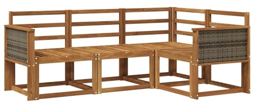 vidaXL Outdoor-Sofagarnitur 4 pcs Natur Massivholz Akazie, Garten, modernes Sofa für draußen, Elegante Lounge, strapazierfähige Möbel für Terrasse und Patio