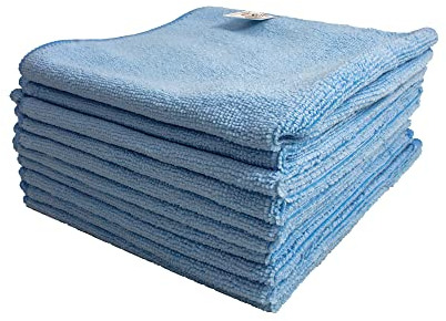 Optima Proclean Shine Microfibre Cleaning Cloth, Blue, Pack of 10, Large Size: 40x40cm. Super Soft Low Lint Streak Free Washable Cloth Duster for Kitchen, Bathrooms, Surfaces, Mirrors, Cars