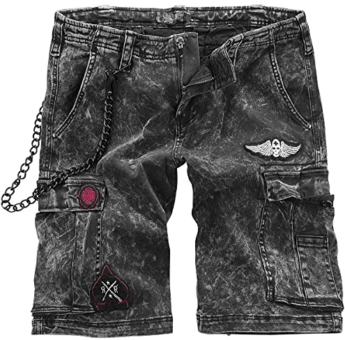 Rock Rebel by EMP Herren graue Jeans-Shorts mit Kette und Patches 3XL