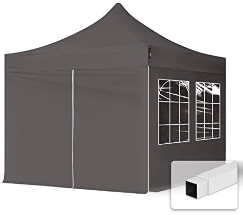 TOOLPORT 3x3m Pavillon Faltpavillon Klappzelt inkl. 4 Seitenteile Stahl Faltzelt Garten Partyzelt grau