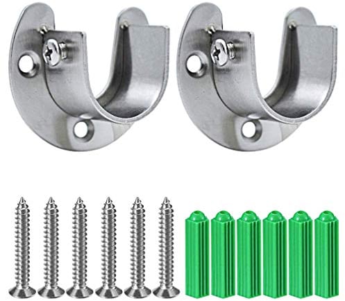 Rundrohr-Halterung für Schrankrohr-Stange,2 Stück Kleiderschrank Kleiderstange Spurstangenkopf Silber Ton mit Schrauben, U-Form (25mm)