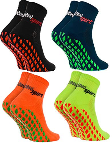 Rainbow Socks - Donna Uomo Neon Calze Sportive Antiscivolo - 4 paia - Nero Blu Arancione Verde - Taglia 39-41