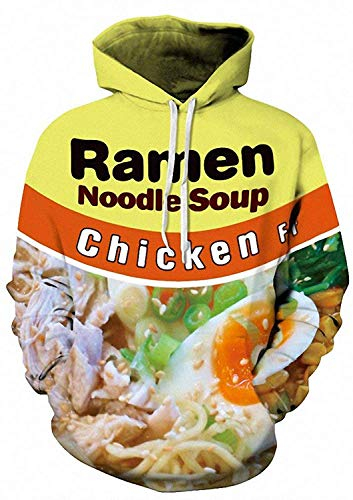 comefohome Unisex Kapuzenpullover 3D Herren Damen Ramen Pullover Hoodie Langarm Sweatshirt Drucken Noodle Beef Chicken Soup Chicken L