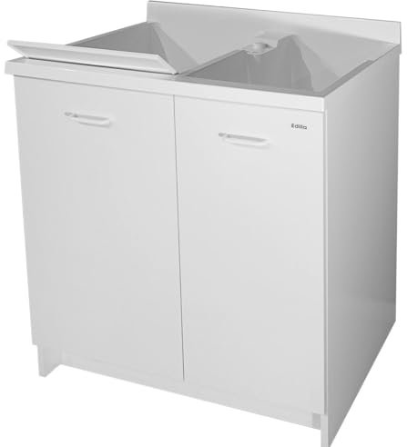 Montegrappa Mobile Lavatoio 80x60x85cm 2 Ante 2 Vasche ASSE in Termoplastico Edilla Bianco con Cesto