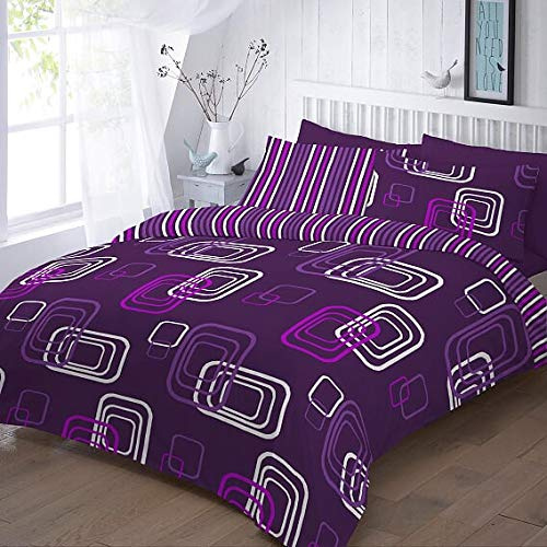 EHD Blake Stripes Design Modern Style Duvet Cover Sets Quilt Cover Sets Reversible Bedding Sets NZ (Aubergine, Super King)