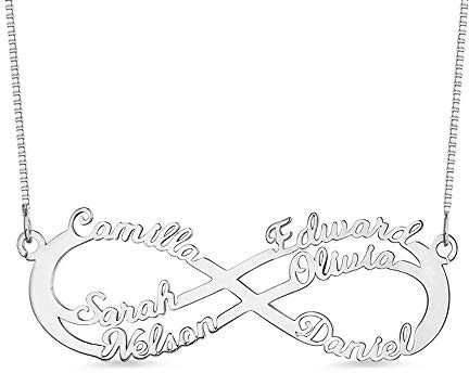 Collana infinito con nome in argento sterling 925 con cinque/sei nome personalizzato, Collana Infinito con Nome in Argento/Oro Rosa/Oro