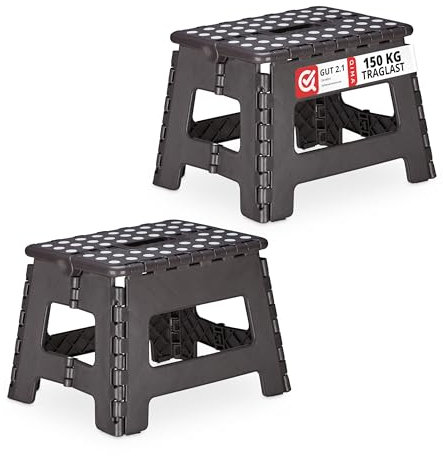 Relaxdays 2 x Klapphocker M, faltbar, tragbar, Reise Tritthocker, Kinder Badhocker, bis 120 kg, Kunststoff, 22cm hoch, grau