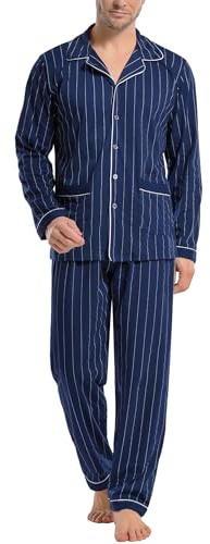 iClosam Schlafanzug für Herren mit Knöpfen Pyjama Baumwolle Kariert Pyjamas Langarm Schlafanzüge Männer Zweiteiliger Lang Nachtwäsche V-Ausschnitt Loungewear Winter