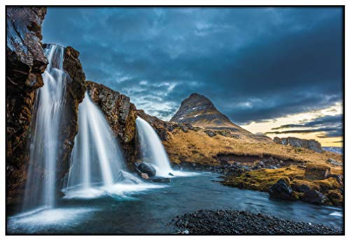 Panorama Gerahmtes Poster Island Wasserfälle 70x100cm - Gedruckt auf Starres Poster - Enthält Rahmen - Moderne Bilder Wohnzimmerdekoration - Schlafzimmer