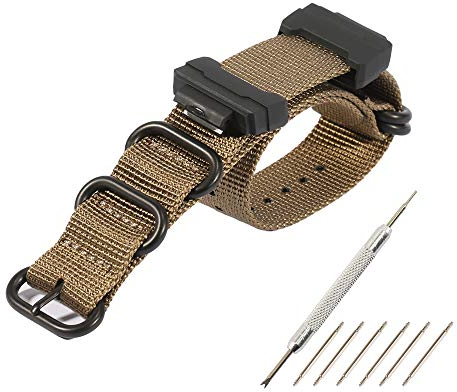 WRISTARMOR 16-mm-Adapter und HD-Umwandlung, RAF-Nylon-Uhrenarmband-Set, Ersatz für GShock DW-5600, DW-6900, GA700, GA100 Uhrenarmband für Herren, Khaki, 16mm, Militärische