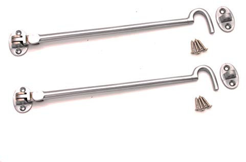 Infinity Decor Pack of 2,10 (250mm) Heavy Duty Brass Cabin Hook & Eye Silent Catch/Latch/Holder/Back Gate/Shed/Patio Door in Various Finishes (Satin Chrome)