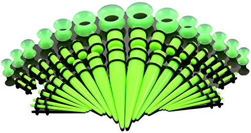vogem Acryl Ohr-Stretching-Kit 50 Stück Dehnstab Taper Plugs Ohrdehner Set 16g-00g Silikon Ohr Tunnels Damen Herren(Grün)
