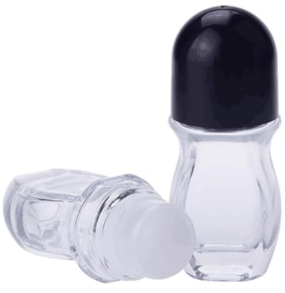 QUUPY 2PCS 50ML Glass Roll-On Bottle Empty Clear Refillable Glass Roll-on Deodorant Bottle with Plastic Roller Ball and Black Cap for Deodorant Aromatherapy Oil Massage Oil