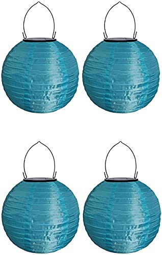 Youning Solar Lampions Außen Wetterfest, LED Solar Lampion Garten Laterne, Papier Laterne Lampenschirm Lampion Runde Laterne Papierlampions zum Dekorieren 20cm (4pcs Blau)