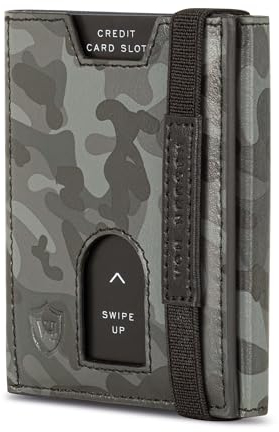 VON HEESEN Slim Wallet mit Münzfach & RFID-Schutz - Leder Geldbeutel - Mini Geldbörse für Herren und Damen - Kartenetui Echtleder Karten Portemonnaie klein - Kreditkartenetui Camouflage