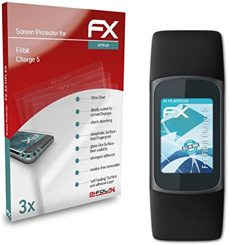 atFoliX Schutzfolie kompatibel mit Fitbit Charge 5 Folie, ultraklare und flexible FX Displayschutzfolie (3X)