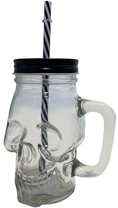 P'tit Clown - 21059 - Verre Tête de Mort avec Paille - Pour Décoration Halloween et Boissons Effrayantes - Idéal pour Fêtes à Thème et Maison Hantée - Accessoire Original et Terrifiant - 500 ml