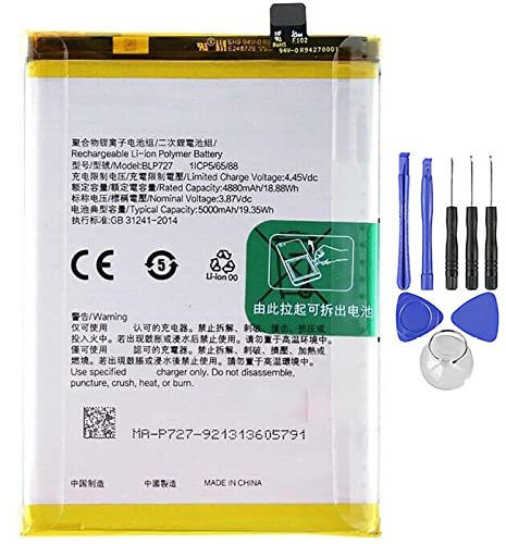 Batterie compatible avec OPPO BLP727 A9 2020/A5 2020 5000 mAh haute capacité avec kit de démontage inclus