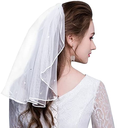 Amerson Brautschleier, Schleier kurz Strass Schleier Elegante Braut Tüll mit Kamm Hochzeitsschleier Hochzeit Kurzer Schleier für JGA Junggesellinnenabschied Hochzeit Zubehör Schleier (Weiß), L45
