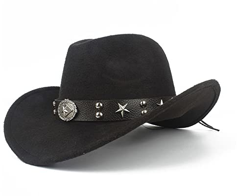 HOTIPS Chapeau de Cow-Boy de Western de qualité de Voyage for Hommes avec la Ceinture Punk Hiver Chapeau d'église en Plein air Large Bord de Paille Chapeau de Paille (Couleur : Noir, Taille : 59-61