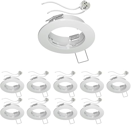 ledscom.de 10 Stück Decken-Einbaurahmen FERE, rund, weiß glänzend (LED/Halogen/MR16/50mm) inkl. GU5.3 Fassung
