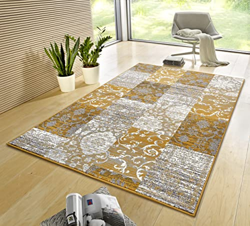 Hanse Home Gloria Teppich 80x150cm – Wohzimmerteppich Mehrfarbig Modern Velours Teppich Schlafzimmerteppich für Flur, Esszimmer, Schlafzimmer, Kinderzimmer, Wohnzimmer, Küche – Mustard