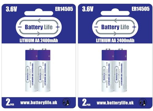Battery Life AA 3.6v Batteries ER14505 Lithium (4 pack) 2400mAh for Garage Gates Automatic Doors Alarms Water Electricity Gas Meters