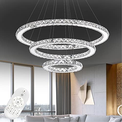 LZQ 72W LED Moderne Kristall Kronleuchter Dimmbar Pendelleuchte Kreative Hängelampe, 3 Ringe Einstellbare Deckenleuchte Kronleuchter Schlafzimmerlampe für Wohnzimmer Küche Esszimmer