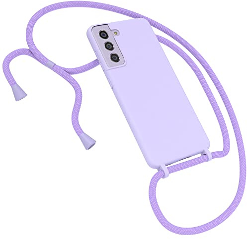 EAZY CASE Premium Silikon Handykette kompatibel mit Samsung Galaxy S21 FE 5G Handyhülle mit Umhängeband, Handykordel mit Schutzhülle, Silikonhülle, Hülle mit Band, Kette für Smartphone, Lavendel Lila