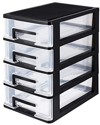 Veemoon 4 Schicht Kunststoff-Schubladenregal Kunststoff-Lagerschrank Schrank Lagerschrank Multifunktions-Staubschutzregal Organizer Möbel 8. 3 X 5. 9 X 9. 9 Zoll (Schwarz Transparent)