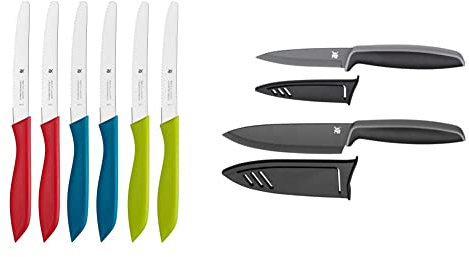 WMF Classic Line Frühstücksmesser Set 6-teilig, 23 cm, Brötchenmesser Wellenschliff, bunt & Messerset 2-teilig TOUCH schwarz 2 Messer Küchenmesser mit Schutzhülle antihaftbeschichtet Kochmesser