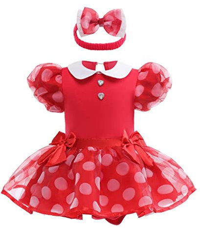 Lito Angels Deguisement Robe Minnie Mouse avec Bandeau pour Bebe Filles Taille 18-24 mois, Rouge
