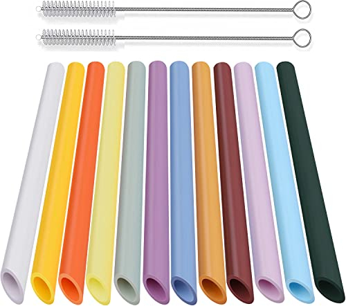 ALINK 12 er wiederverwendbare Boba Plastik Strohhalme, spitzes Design, Bubble Tea Strohhalme,26cm lange farbige Smoothie-Strohhalme mit 2 Reinigungsbürsten