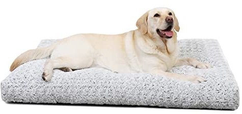 KSIIA Panier Grande Taille pour Chien, 90x60cm, Coussin Lavable, Velours Rose Moelleuse avec Fond Antidérapant, Tapis Matelas Lit Anti-Stress, Gris