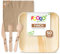 FOOGO Green 250pcs Disposable Palm Leaf Plates, Wooden Cutlery Set and Brown Napkins, 50x Large Square ks, Knives, Spoons, Eco Friendly Biodegradable, ‎natural Wood