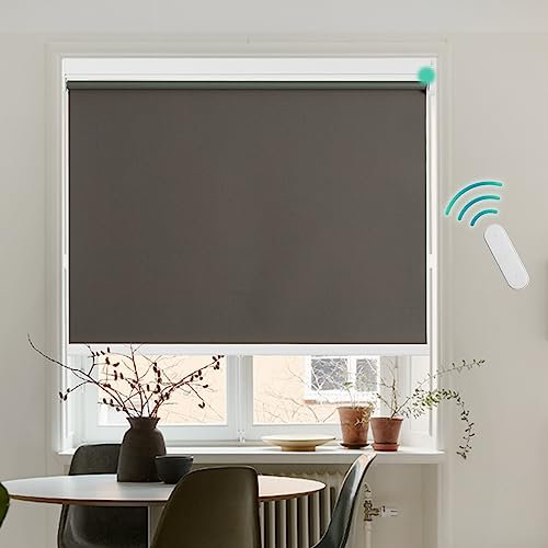 Grandekor Elektrische Rollos mit Trockenbatterie,Elektrisches Verdunklungsrollo mit Motor & Fernbedingung, Dunkelgrau B120 x H200 cm(Stoffbreite 116 cm)Rollo ohne Bohren Fensterrollo Innen Smart Rollo