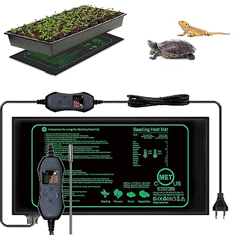 Tapis Chauffant pour Semis, 50W pour Serre Intérieure Contrôleur Thermostatique 68°F-86°F Plaque Chauffante pour Reptiles Animaux Domestiques Amphibiens Tapis Chauffant pour Plantes, 25 x 52 cm
